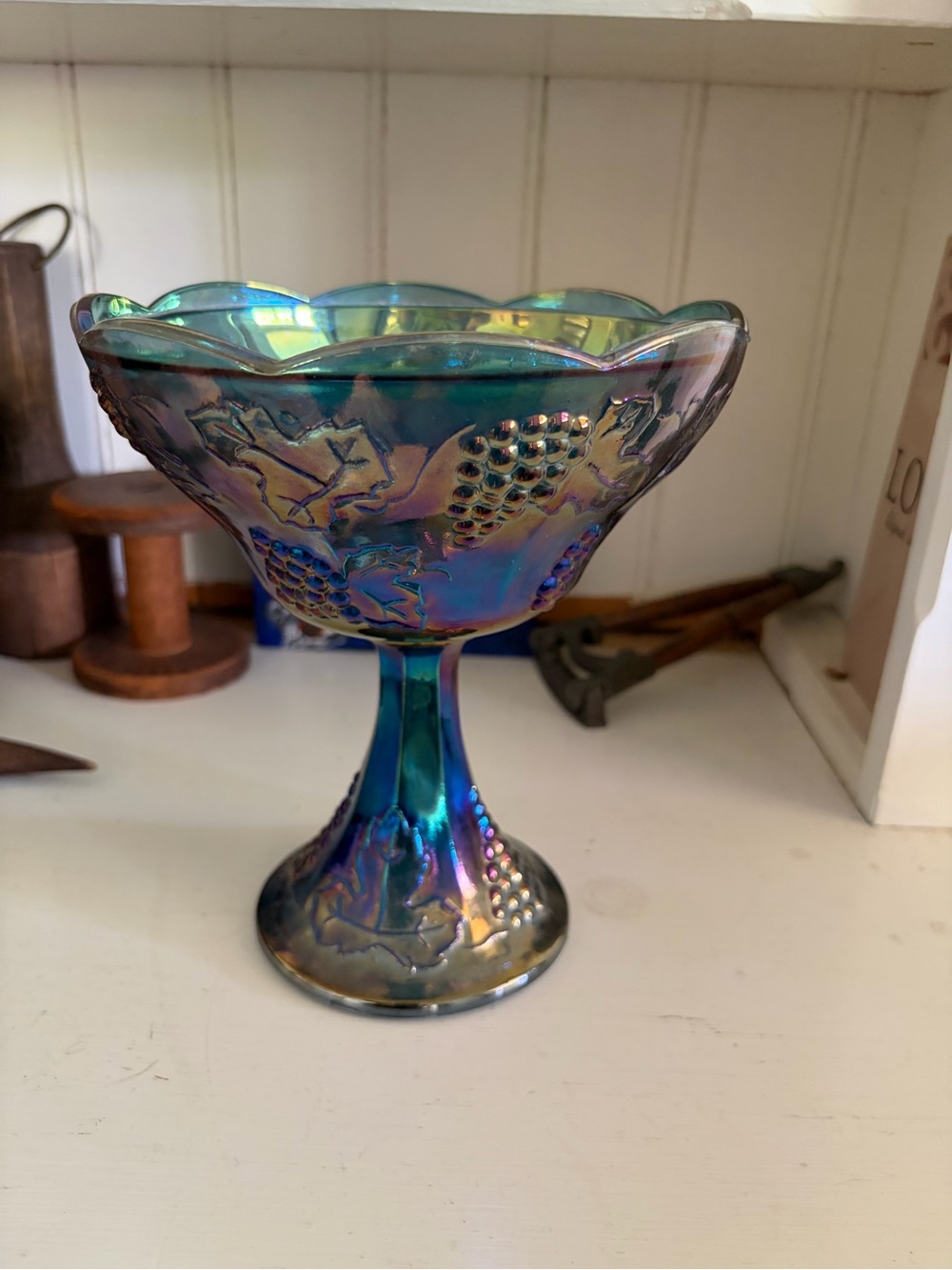 Iridescent Carnival Glass Compote Bowl - Home Art